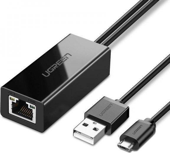 UGREEN USB-Micro-B / RJ45 Netzwerk Adapter [1x Micro USB - 1x RJ45-Buchse] 1 m Schwarz (30985)