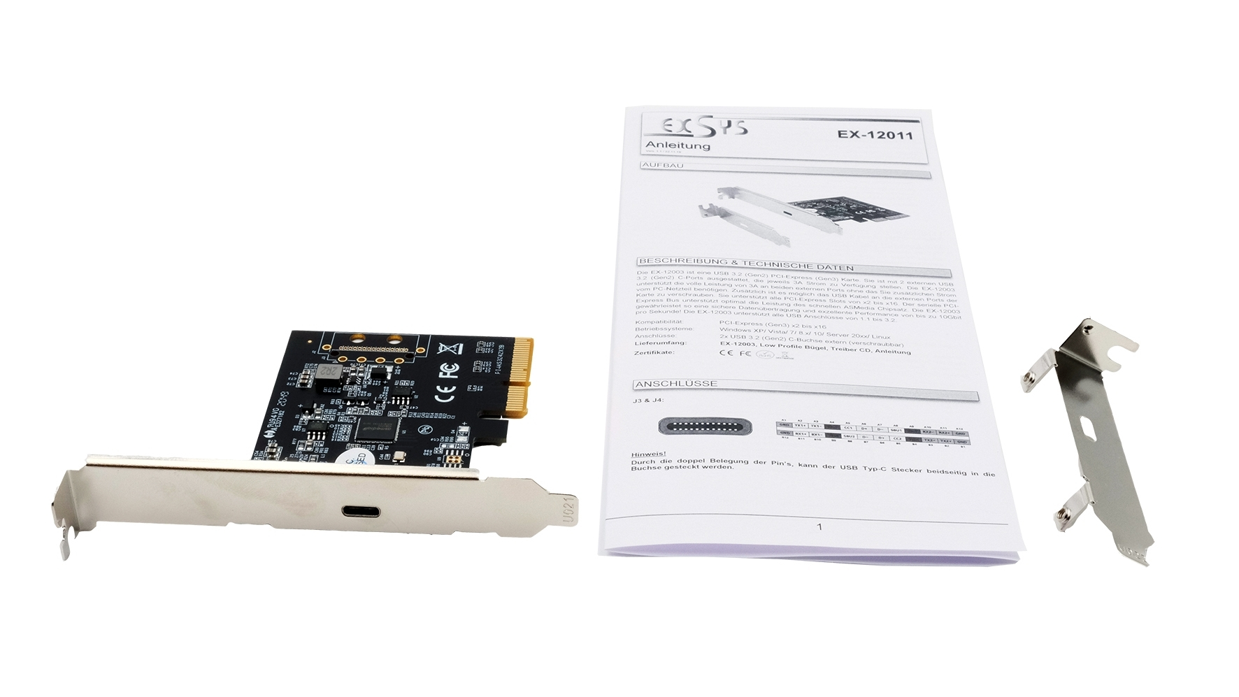 Exsys EX-12011 USB-Adapter PCIe 3.0 x4 USB-C 3.2 Gen 2x2