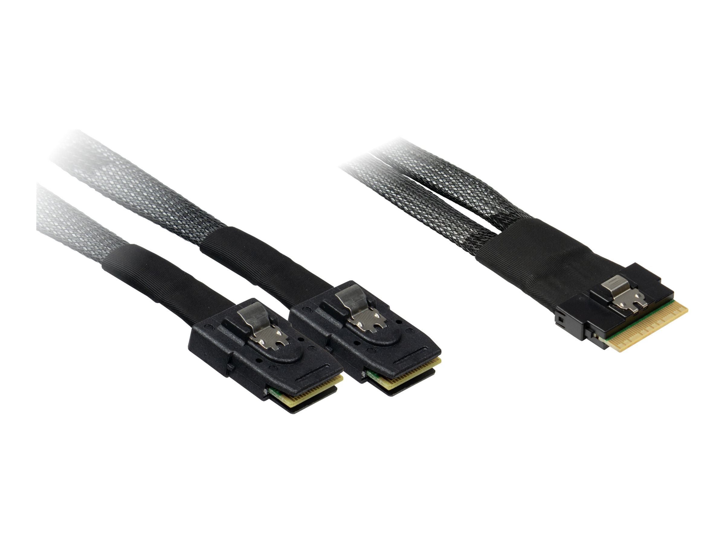 Inter-Tech Internes SAS-Kabel 75 cm SlimSAS SFF-8654 8i zu 2x MiniSAS SFF-8087 Schwarz