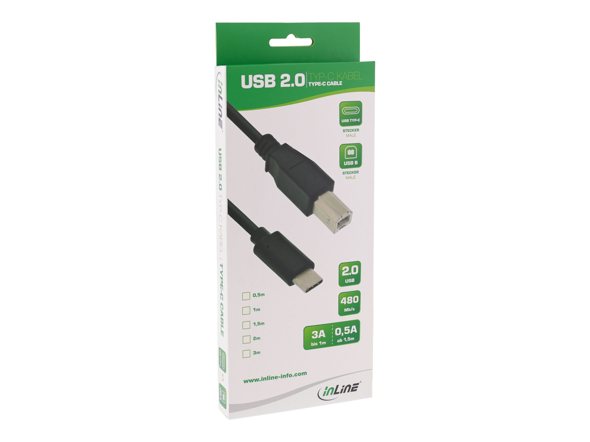 InLine USB-Kabel USB-C auf USB-B USB 2.0 2 m Schwarz