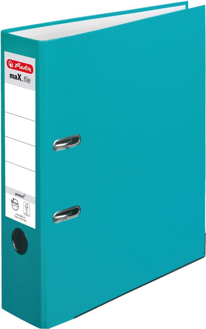 herlitz Ordner maX.file protect, Rückenbreite: 80 mm, türkis DIN A4, PP-Kunststoffbezug, Kantenschutz, Einsteckrücken- (10094829)