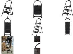 Bradas Stahl-Klappleiter, 3 Stufen, schwarz aus Stahl, Tragkraft: bis 150 kg, rutschfeste Stufen, - 1 Stück (DIY-LD01/3)