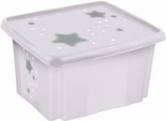 keeeper Aufbewahrungsbox karolina "Stars", 24 Liter Dreh-/Stapelbox mit Deckel, aus PP, nordic-white, mit - 1 Stück (1224151919600)