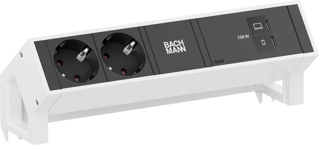 BACHMANN DESK2 2xCEE7/3 1xUSB C/C 100W, L=0,2m RAL9010 (BM0022032)