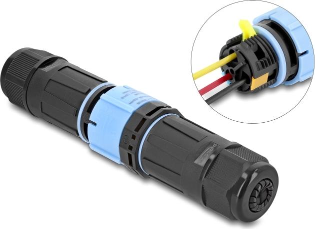 Delock Kabelverbinder mit Bajonettverschluss 3 Pin Stecker zu Buchse, IP68 wasserdicht für Kabeldurchmesser 5 (87249)
