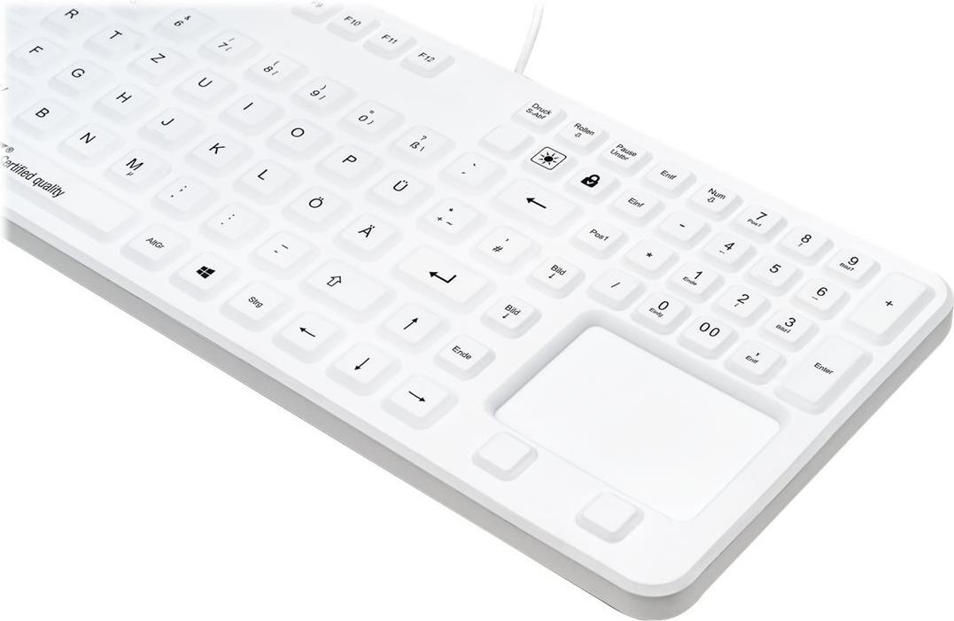 Gett CleanType Prime Touch+ Kabelgebundene Tastatur mit Touchpad IP68 109 Tasten Swiss Layout Weiß