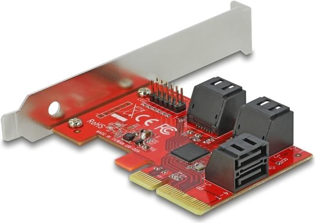 Delock Speicher-Controller 6 Port SATA PCIe 3.0 x4 Low Profile Rot, Silber