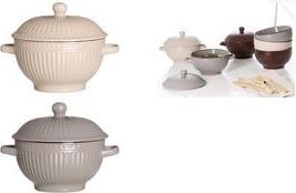 Ritzenhoff & Breker Suppentasse SENJA GRAU, 600 ml aus Steingut, mit 2 Henkeln und Deckel, spülmaschinen - 3 Stück (209716)