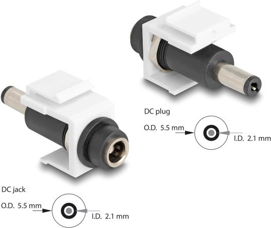 Delock Keystone Modul DC 5.5 x 2.1 mm Buchse zu 5.5 2.1 Stecker weiß (84174)