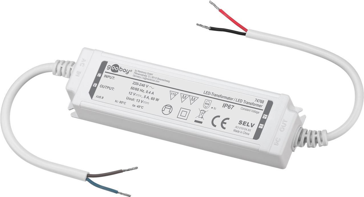 Goobay LED-Trafo 12 V DC 60 W IP67 - Konstantspannungstrafo CV für den (74768)