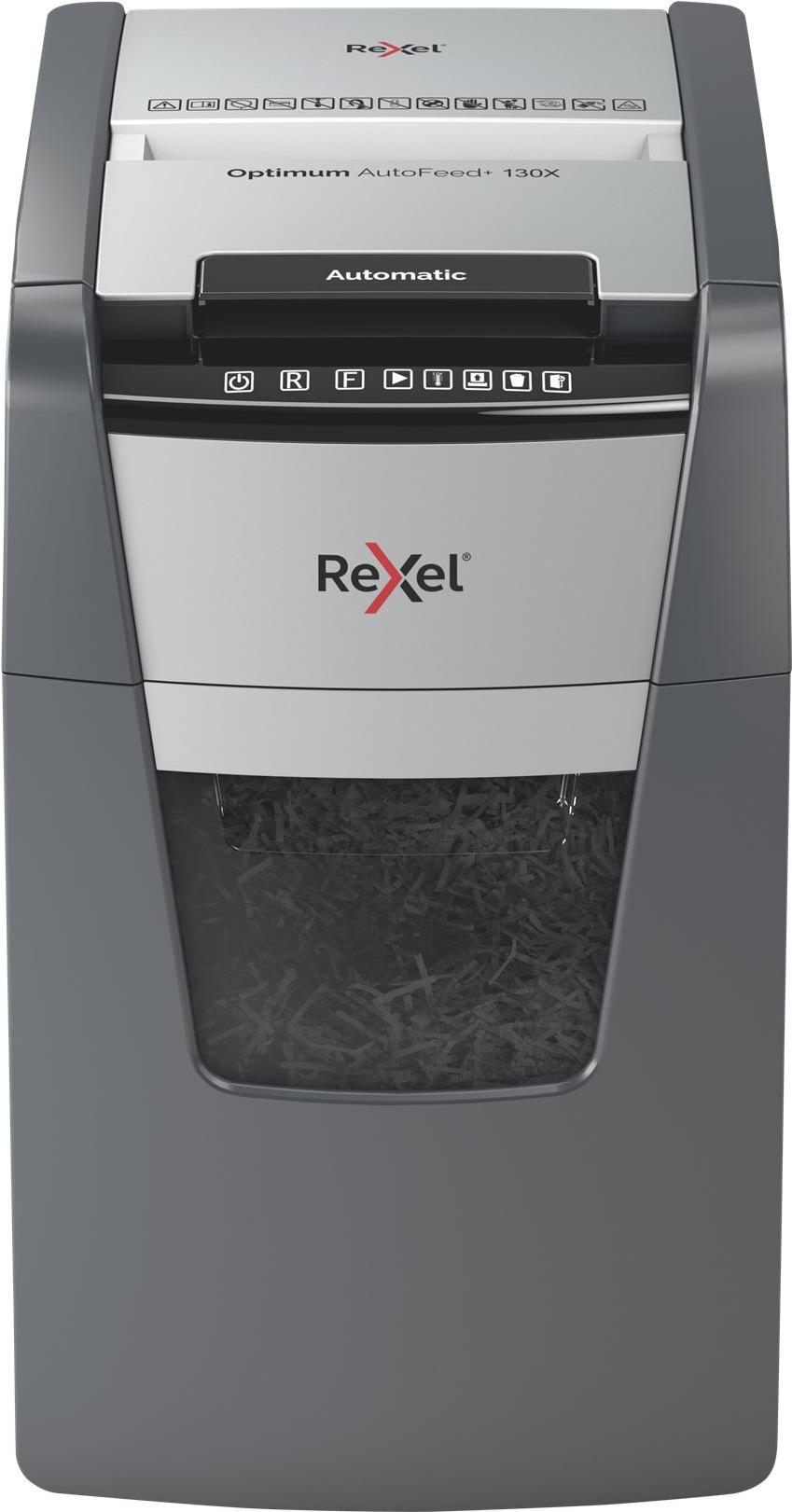 Rexel Optimum AutoFeed+ 130X Aktenvernichter 130 Blatt Kreuzschnitt Schwarz, Grau