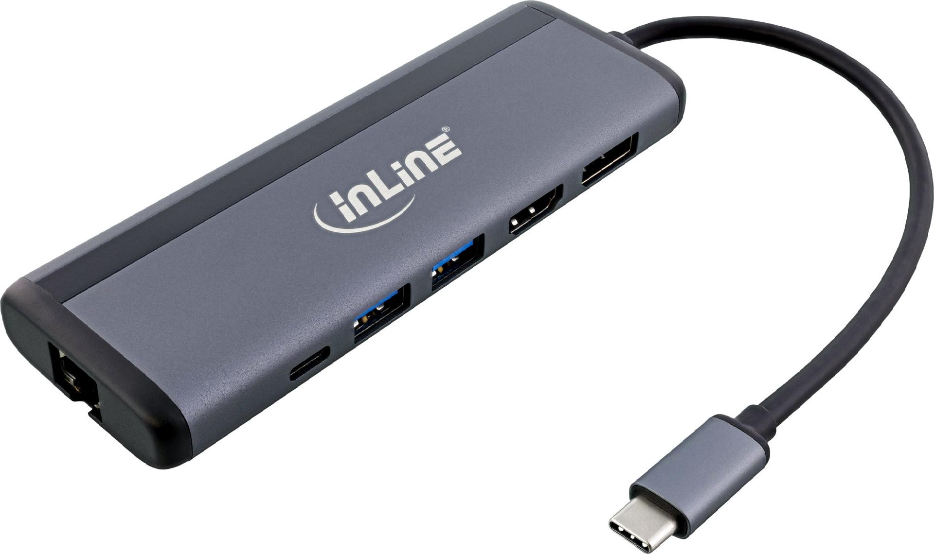 InLine 8-in-1 USB-C Multihub HDMI DP PD 100W Grau