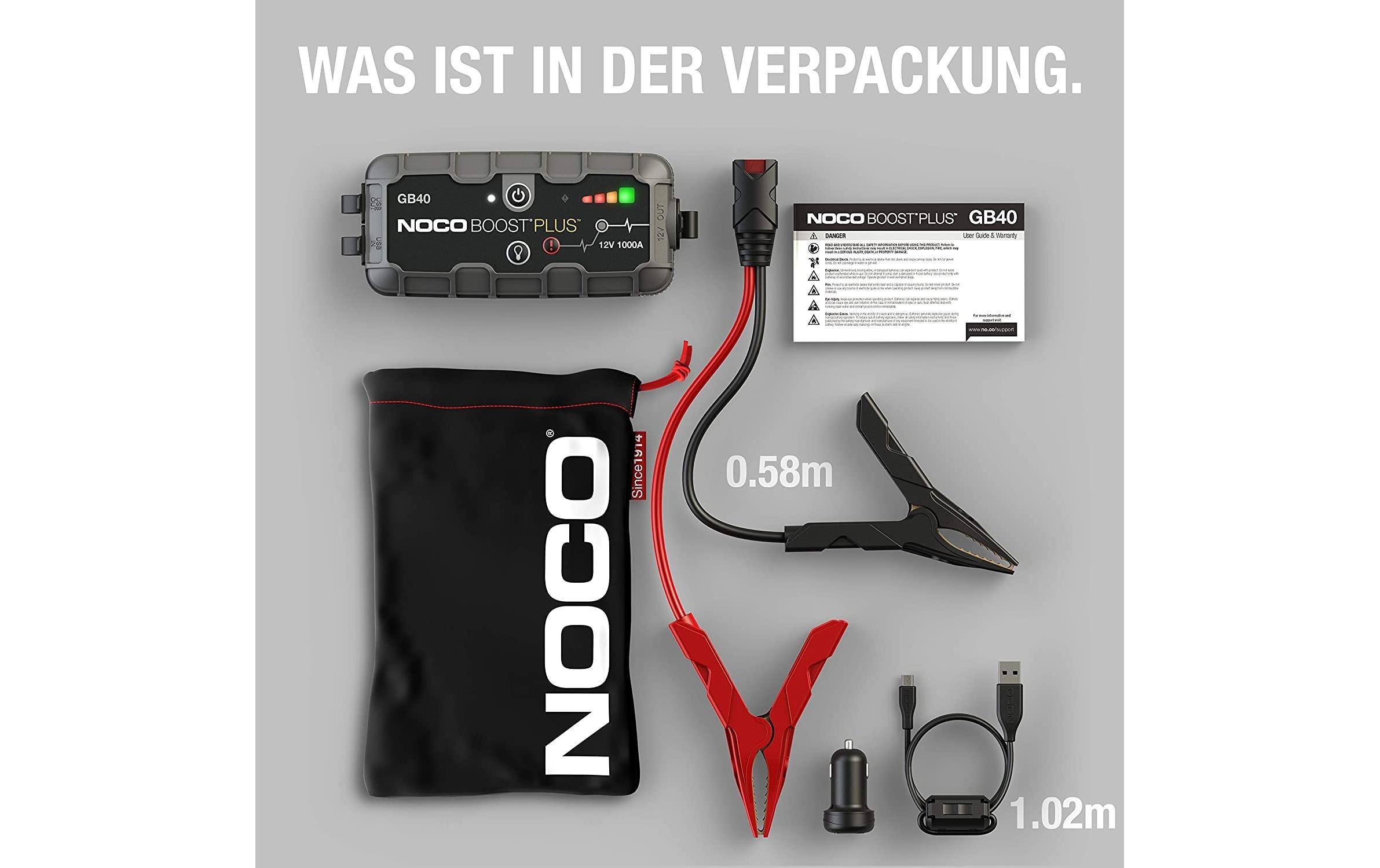 NOCO GB40 Starthilfegerät 12V 1000A mit Powerbank und 100 Lumen LED Schwarz/Grau