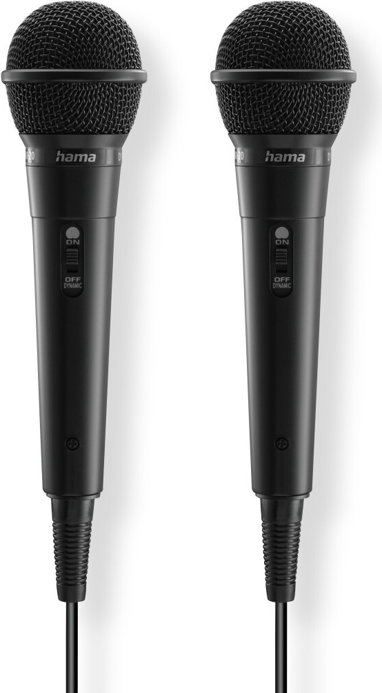 Hama Dynamisches Mikrofon Karaoke, Klinkenkabel 2,5m + Adap., Ein/Aus, 2er-Set (00046002)