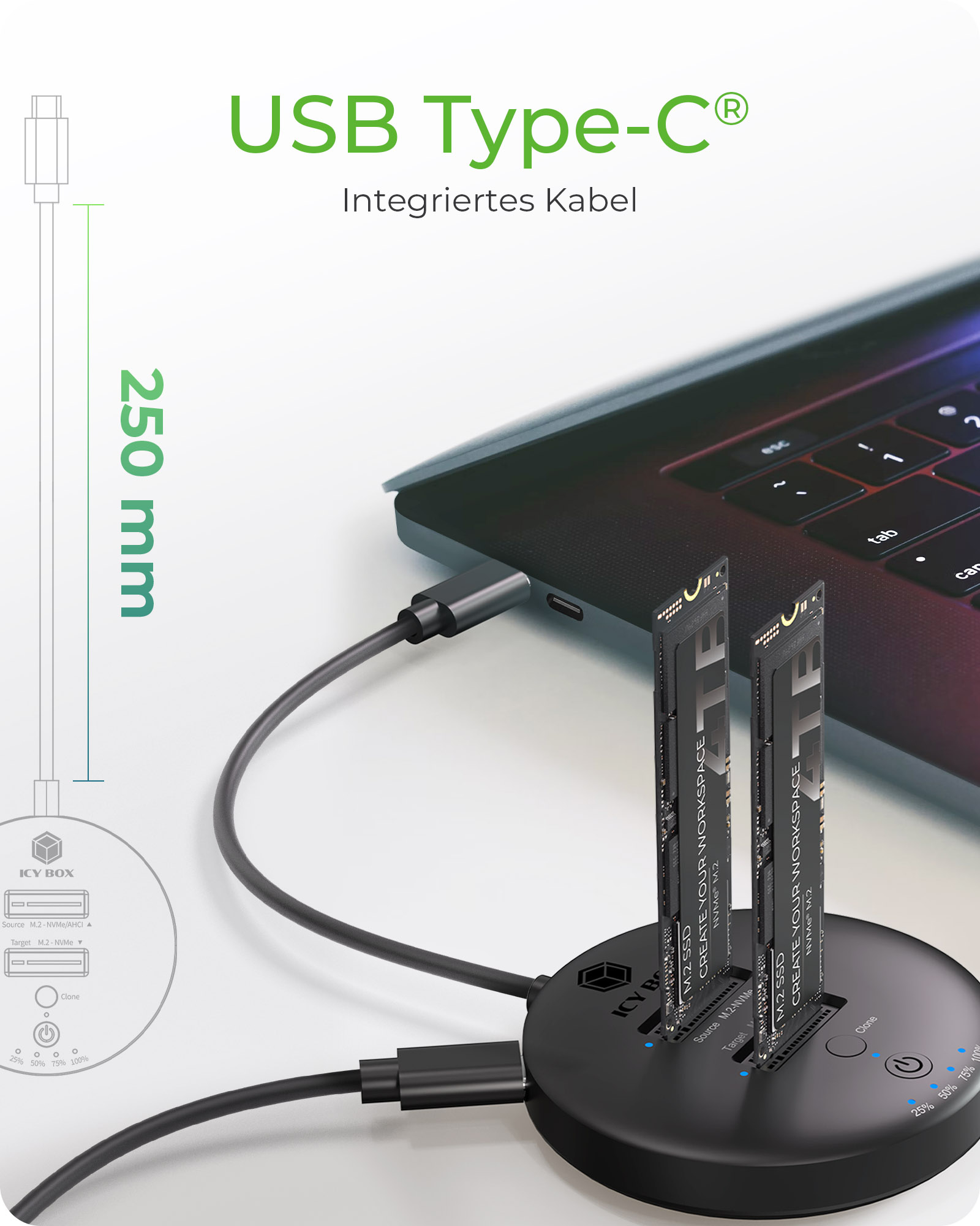 ICY BOX IB-1612MCL-C31 Dockingstation 2x M.2 NVMe USB 3.2 Gen 2 Schwarz