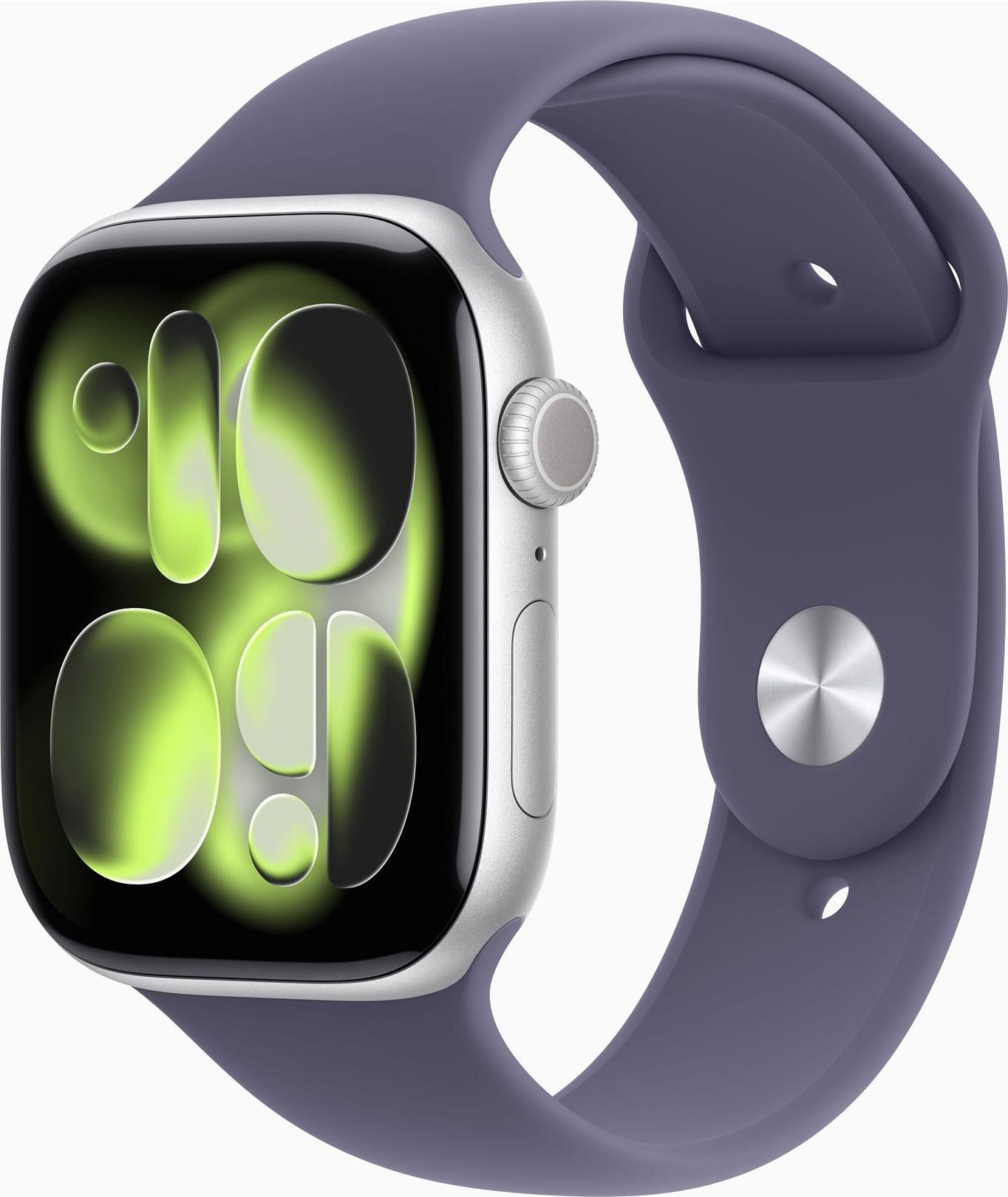 Apple Watch Series 11 GPS 46mm Silver Aluminium Case with Purple Fog Sport Band - S/M (MEV94ZR/A)