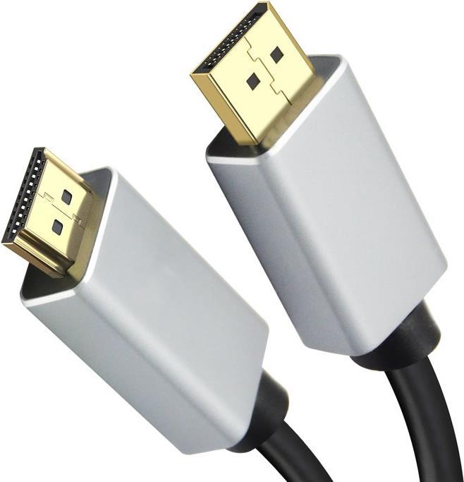 Helos Anschlusskabel, DisplayPort Stecker/HDMI Stecker, PREMIUM, 2,0m, schwarz DP 1.1 Stecker/ HDMI 1.4 Stecker , PREMIUM , TPE Außenmantel - hochflexibel , Aluminium-Gehäuse , 3840 x 2160 @ 30 Hz , vergoldete Kontakte , ULTRA HD 4K , ROHS 2.0 und REACH-Konform , Farbe: schwarz (288454)