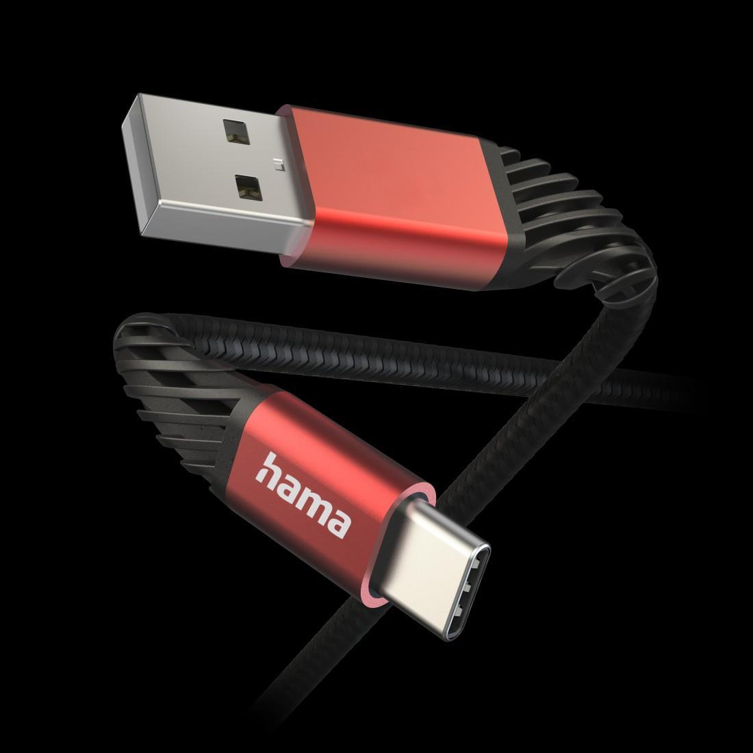 Hama Extreme USB Kabel 1,5 m USB 2.0 USB A USB C Schwarz - Rot (00201540)