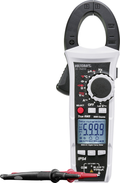 VOLTCRAFT VC-740 E Stromzange, Hand-Multimeter digital Spritzwassergeschützt (IP54) CAT IV 600 V Anzeige (Counts): 6000 (VC-740 E)