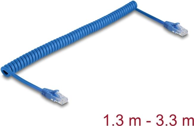 Delock RJ45 Spiralkabel Stecker zu Cat.6 UTP 1.3 m bis 3.3 blau (90363)
