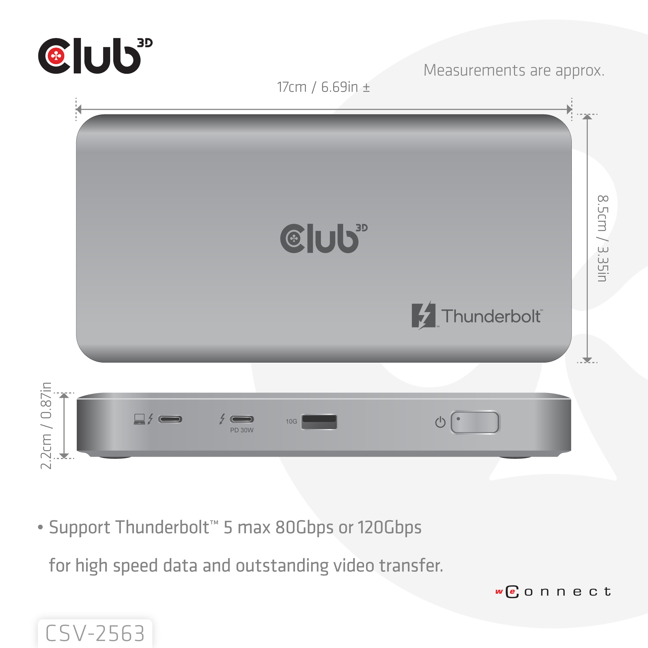 Club 3D CSV-2563 Dockingstation Thunderbolt 5 180W Silber