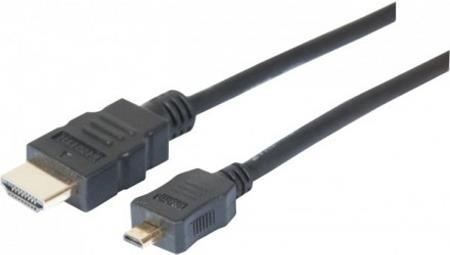 Micro HDMI Kabel, High Speed mit Ethernet, vergoldet, HDMI St. A / HDMI Micro St. D, 1,0 m Anschlusskabel zur Übertragung von digitalen Monitor- und TV-Signalen (128490)