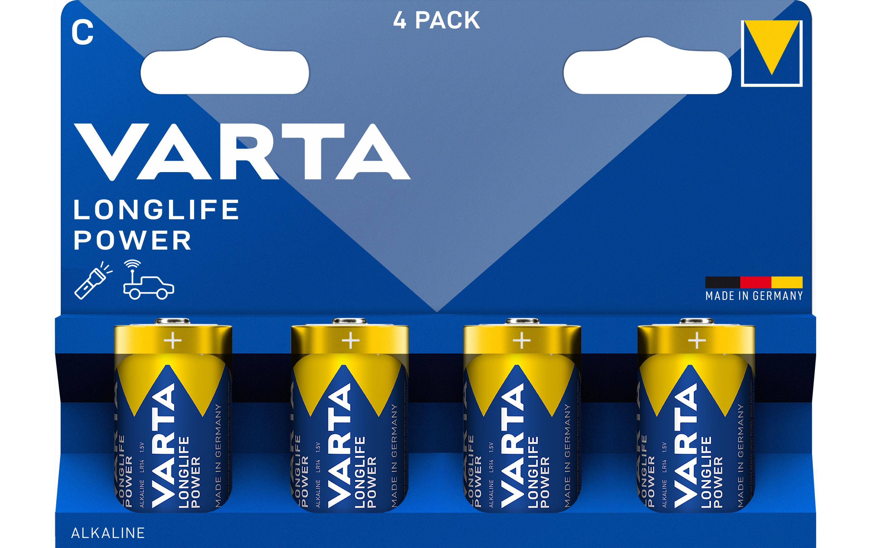 Varta LONGLIFE Power 4914 Baby C (LR14) Alkali Batterien 4 Stück Blau