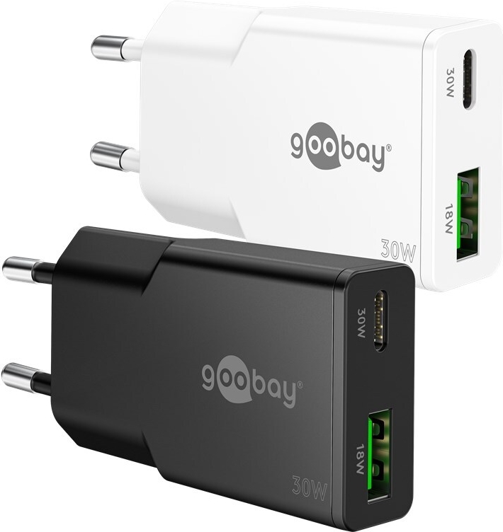 Goobay USB-C PD GaN Dual-Schnellladegerät Slim 30 W weiß - 1x -Anschluss Power (75738)