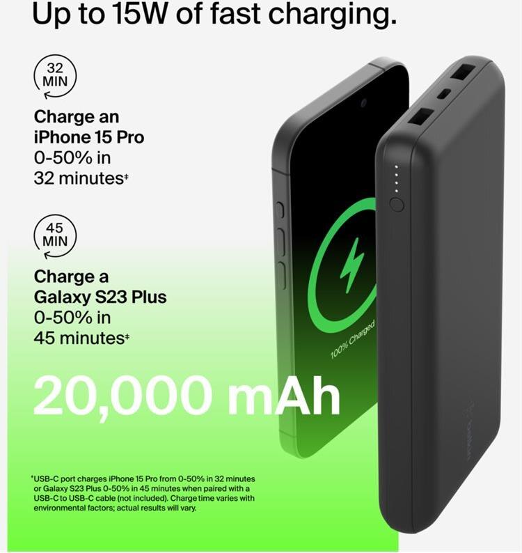 Belkin BoostCharge BPB012btBK 20000 mAh 15 W Powerbank Schwarz