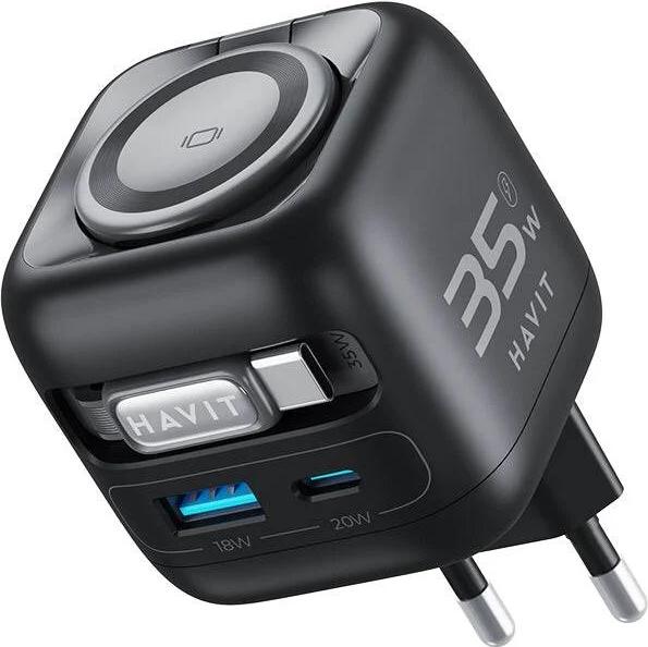 Havit UC250 A-EU - GaN-Reiseladegerät mit ausziehbarem Kabel (schwarz) (UC250 A-EU)