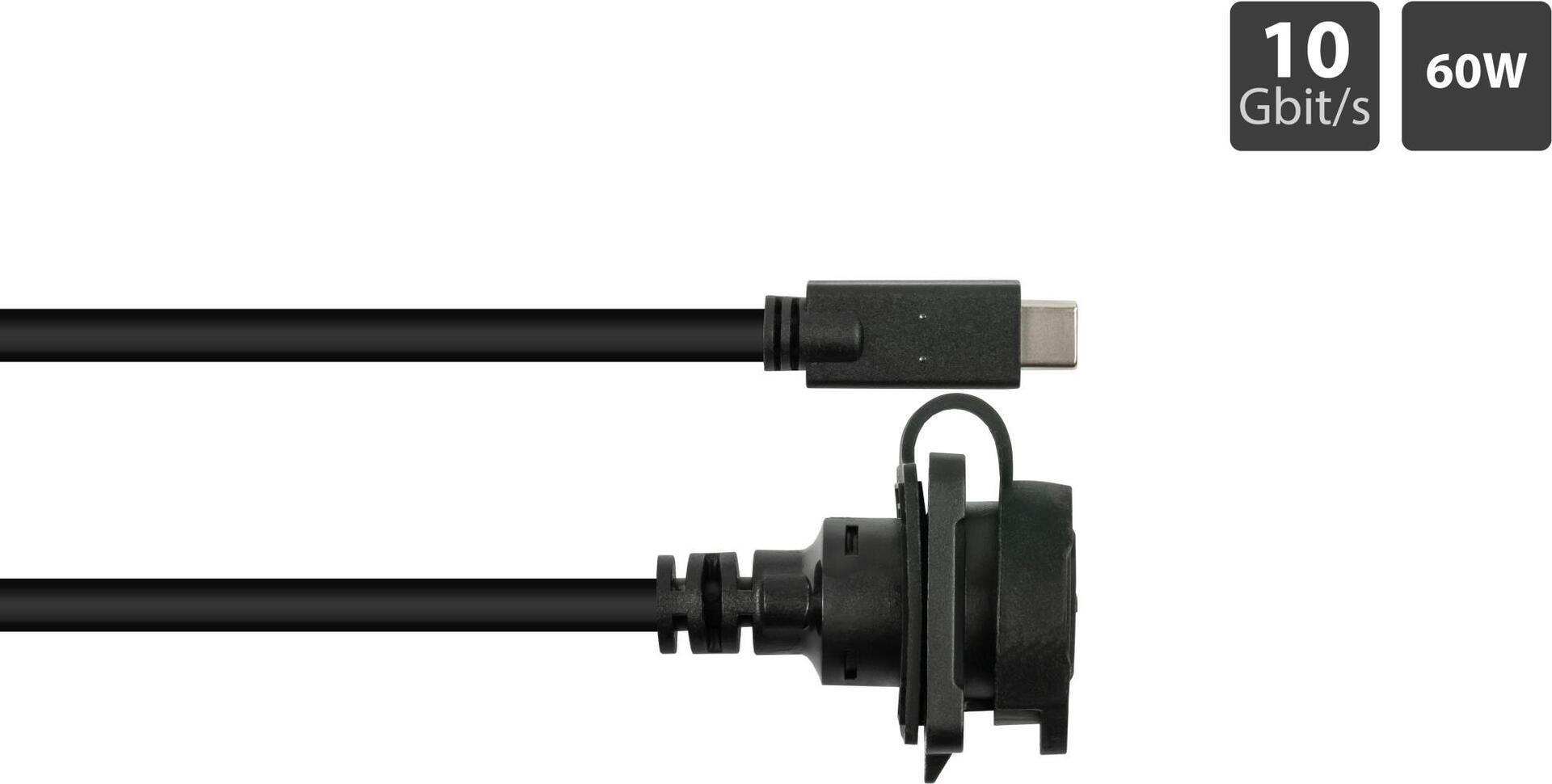 Industrie-Steckverbinder S1 - USB 3.2 Gen. 2 Kabel, Stecker Câ„¢ an Einbaubuchse Câ„¢, M16, IP65/67, 1m (IC01-16U3102-010)