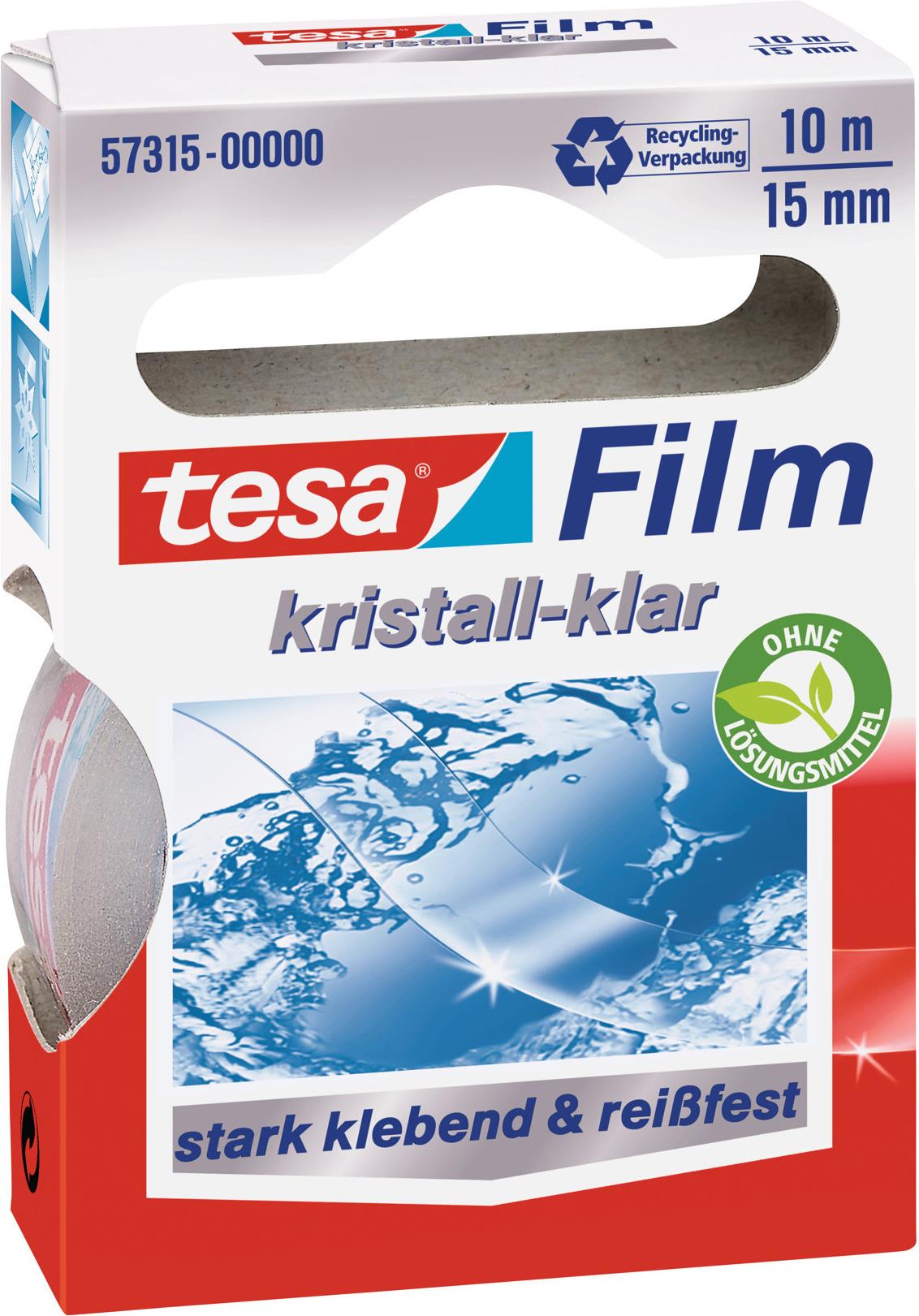 tesa Film, kristall-klar, 10-er Pack, 15 mm x 10 m universeller Klebefilm, aus PP-Folie, reißfest (57710-00000-01)