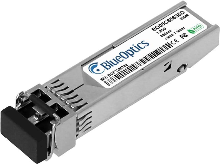 HPE R9F86A kompatibler BlueOptics© SFP Transceiver für Multimode Gigabit Highspeed Datenübertragungen in Glasfaser Netzwerken. Unterstützt Gigabit Ethernet, Fibre Channel oder SONET/SDH Anwendungen in Switchen, Routern, Storage Systemen und ähnlicher Hard (R9F86A-BO)