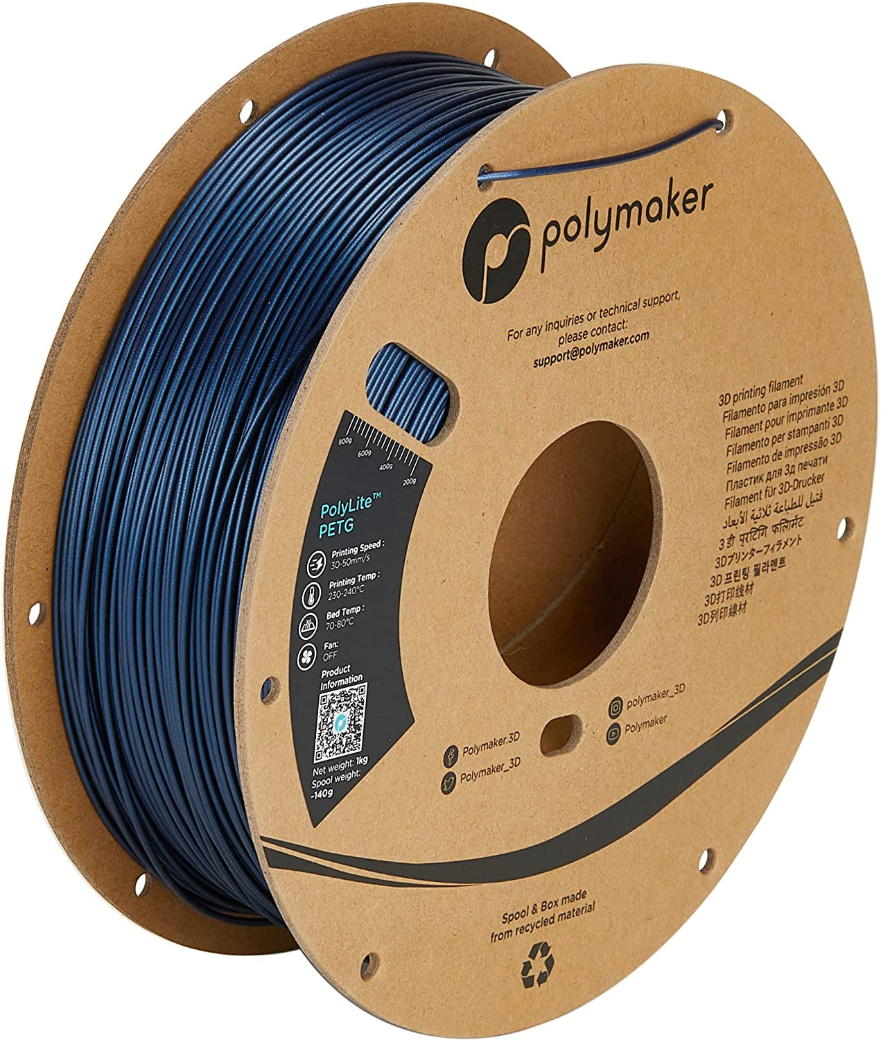 Polymaker PolyLite PB01034 PETG Filament 1.75 mm 1 kg Blau