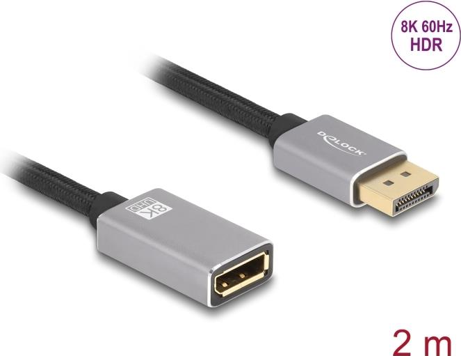 Delock DisplayPort Verlängerungskabel 8K 60 Hz 2 m grau Metall ohne (81080)