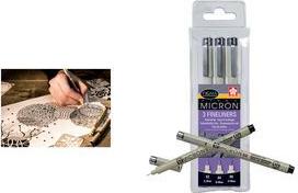 SAKURA Fineliner PIGMA MICRON, 3er Etui, schwarz sortiert in den Strichstärken: 0,20 mm, 0,25 mm und 0,35 mm, - 1 Stück (XSDK3FD)
