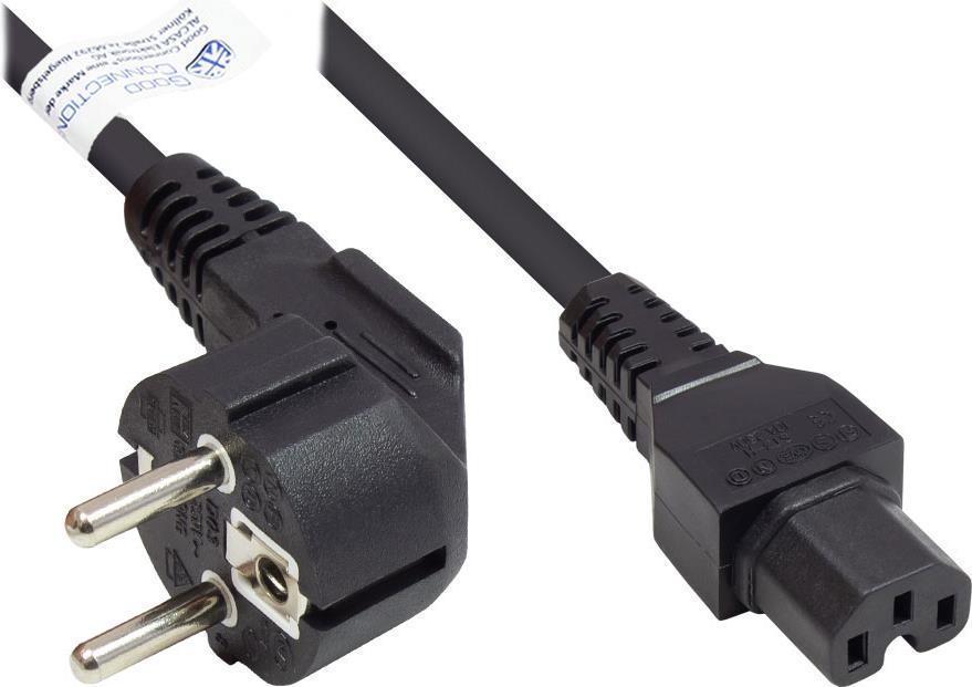 Netzkabel Schutzkontakt-Stecker Typ E+F (CEE 7/7, gewinkelt) an C15 Warmgerätebuchse (gerade), schwarz, 1,00 mm², 1 m, Good Connections® (P0150-S010)