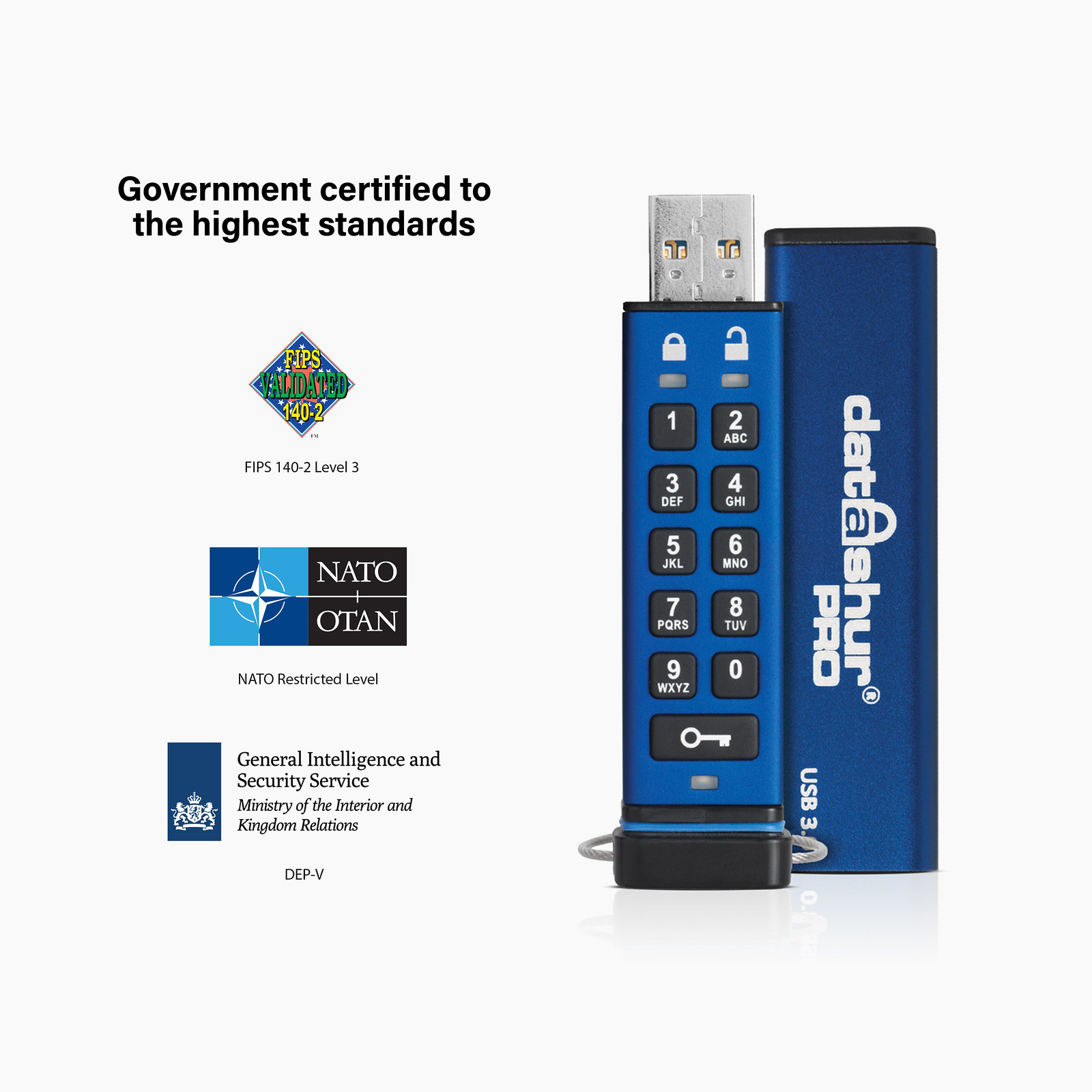 iStorage datAshur Pro USB-Flash-Laufwerk 8 GB USB 3.0 FIPS 140-2 Level 3 Blau