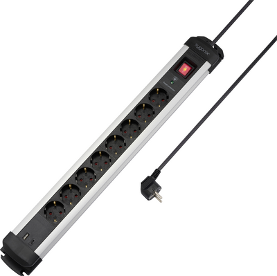 Sygonix SY-6807134 Überspannungsschutz-Steckdosenleiste 8fach Schwarz, Silber Schutzkontakt 1 St. (SY-6807134)