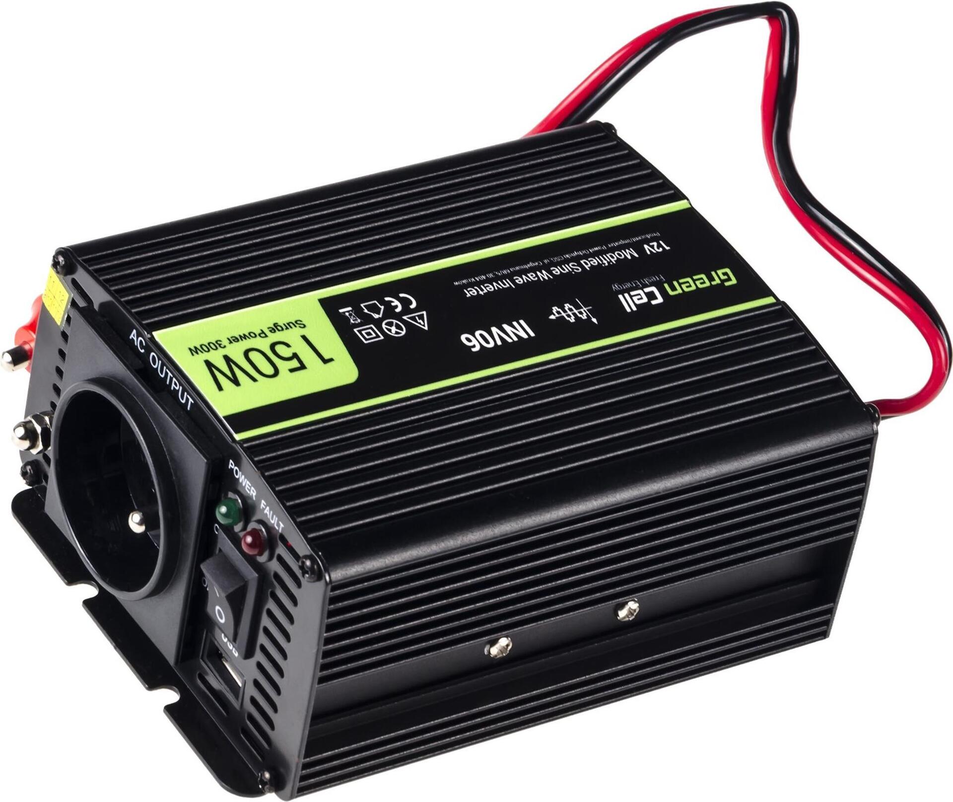 Green Cell INV06 Auto-Wechselrichter 12 V auf 230 V 150 W Schwarz