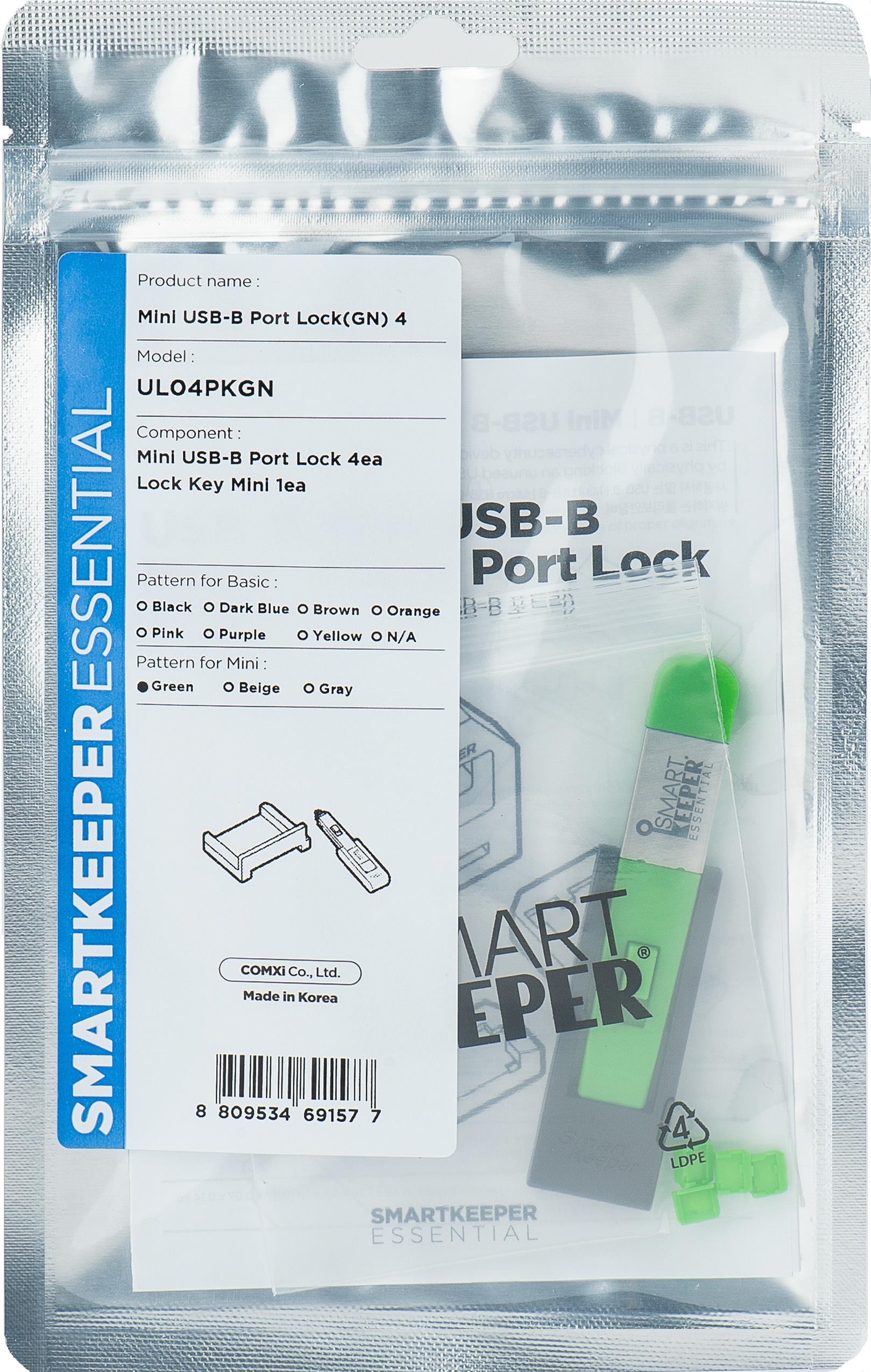 Smartkeeper UL04PKGN Schnittstellenblockierung Schnittstellenblockierung + Schlüssel Mini-USB Type-B Grün Kunststoff 1 Stück(e) (UL04PKGN)