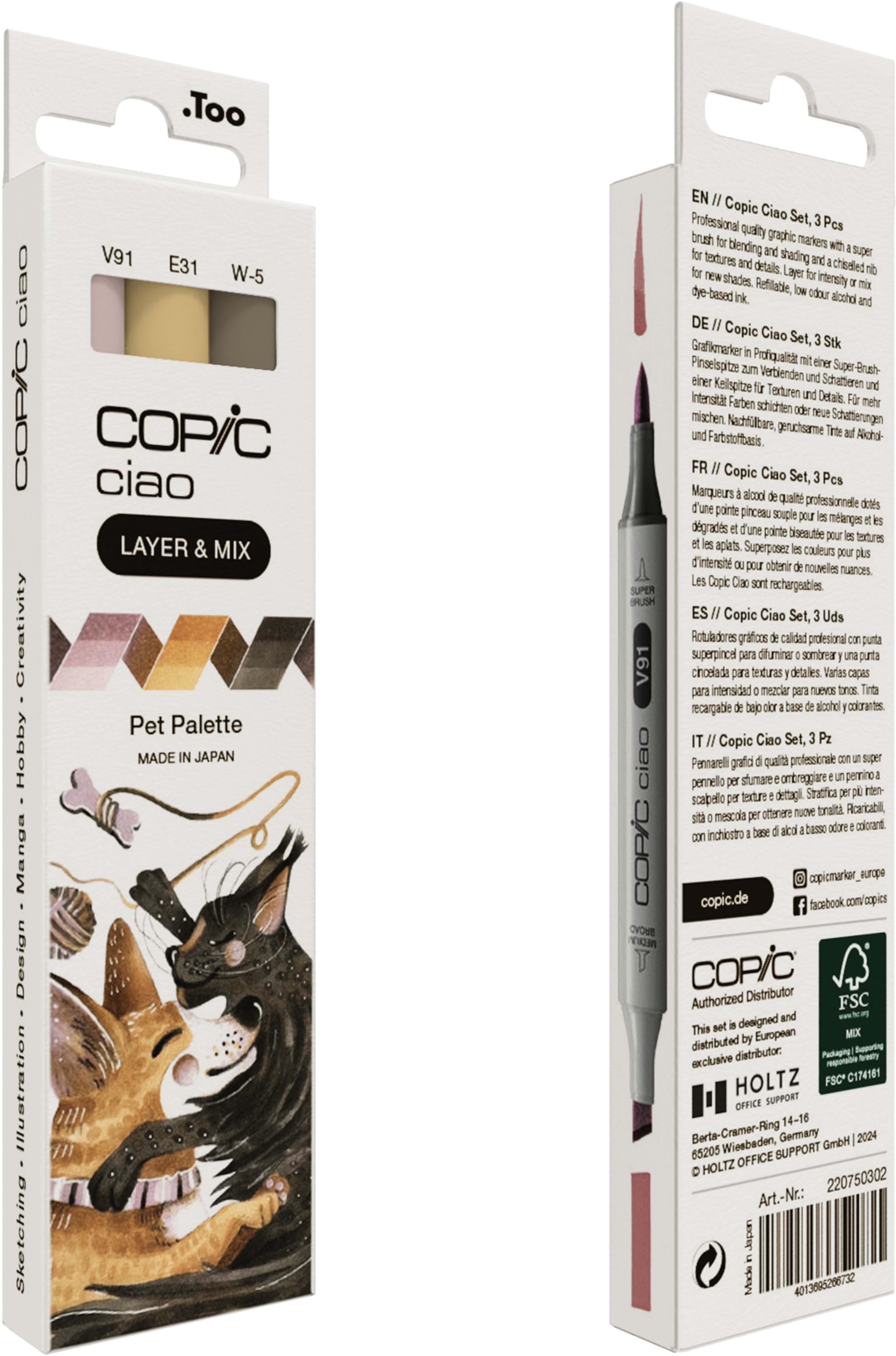 COPIC Ciao Pet Palette Layoutmarker-Set 6 mm Beige, Braun, Blasspink