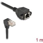 Delock Netzwerk Verlängerungskabel S/FTP Stecker RJ45 Stecker 90° gewinkelt zu RJ45 Einbaubuchse Cat.6A 1 m schwarz (80311)