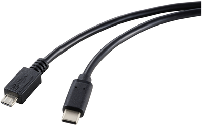 Renkforce USB-Kabel USB 2.0 USB-C® Stecker, USB-Micro-B Stecker 1.80 m Schwarz Gesamtschirm RF-5720396 (RF-5720396)