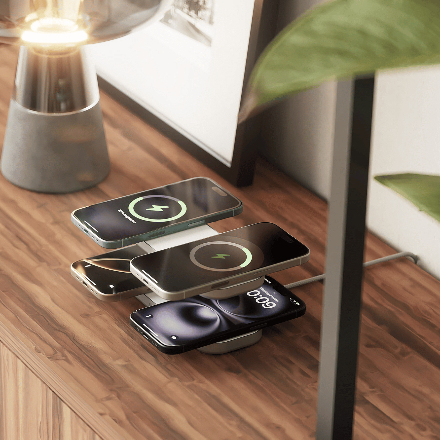 Zens Aluminium Series Quattro Wireless Charger Pro 4 4x 15W Qi2 mit 65W Netzteil Weiß