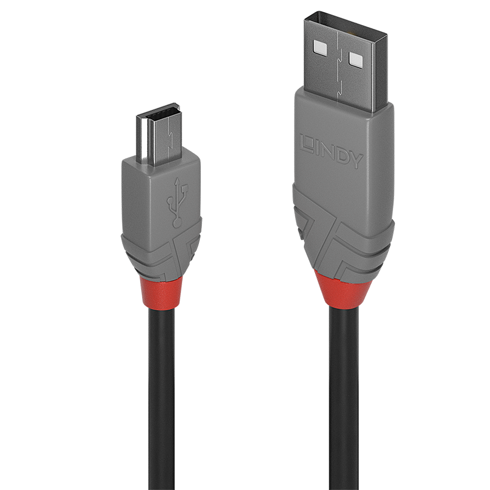 Lindy 1m USB 2.0 Typ A an Mini-B Kabel, Anthra Line USB Typ A Stecker an Mini-B Stecker (36722)