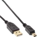 InLine® USB 2.0 Mini-Kabel, USB A Stecker an Mini Stecker (5pol.), schwarz, vergoldete Kontakte, 1,5m (31815P)