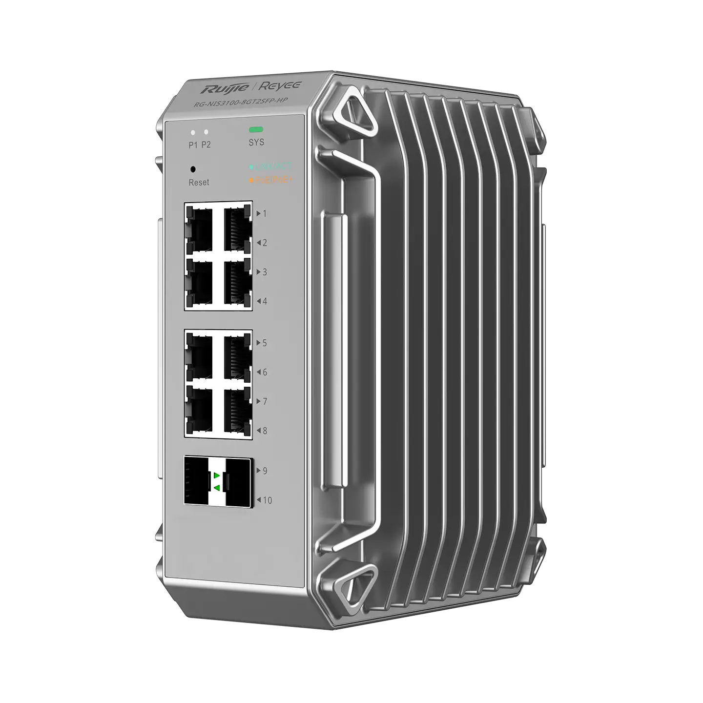 Ruijie Reyee RG-NIS3100-8GT2SFP-HP 10-Port Managed Industrie-Switch 8x RJ-45 Gigabit 2x SFP Grau