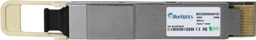 Edge Core ET7502-SR8 kompatibler BlueOptics© QSFP-DD Transceiver für Multimode 400 Gigabit Highspeed Datenübertragungen in Glasfaser Netzwerken. Unterstützt 400 Gigabit Ethernet Anwendungen in Switchen, Routern, Storage Systemen und ähnlicher Hardware. Bl (ET7502-SR8-BO)