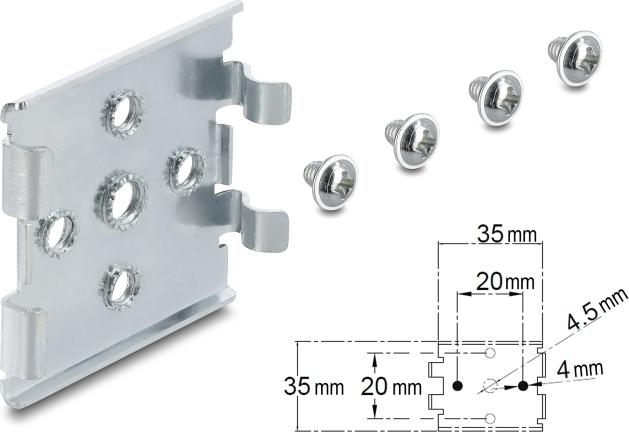 Delock Hutschienenclip mit 5 Befestigungslöchern – waagerecht und senkrecht montierbar (67394)